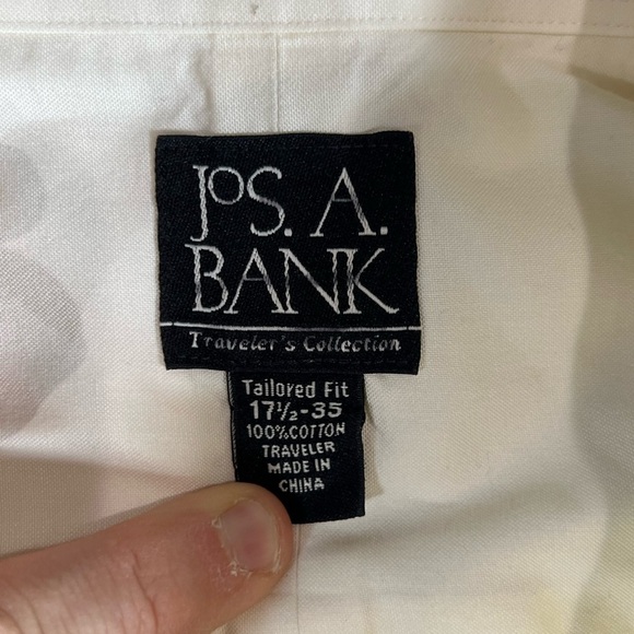 Joe. A. Bank 17.5-35 Traveler Collection Tailored Fit Pale Yellow White Shirt - Picture 5 of 8